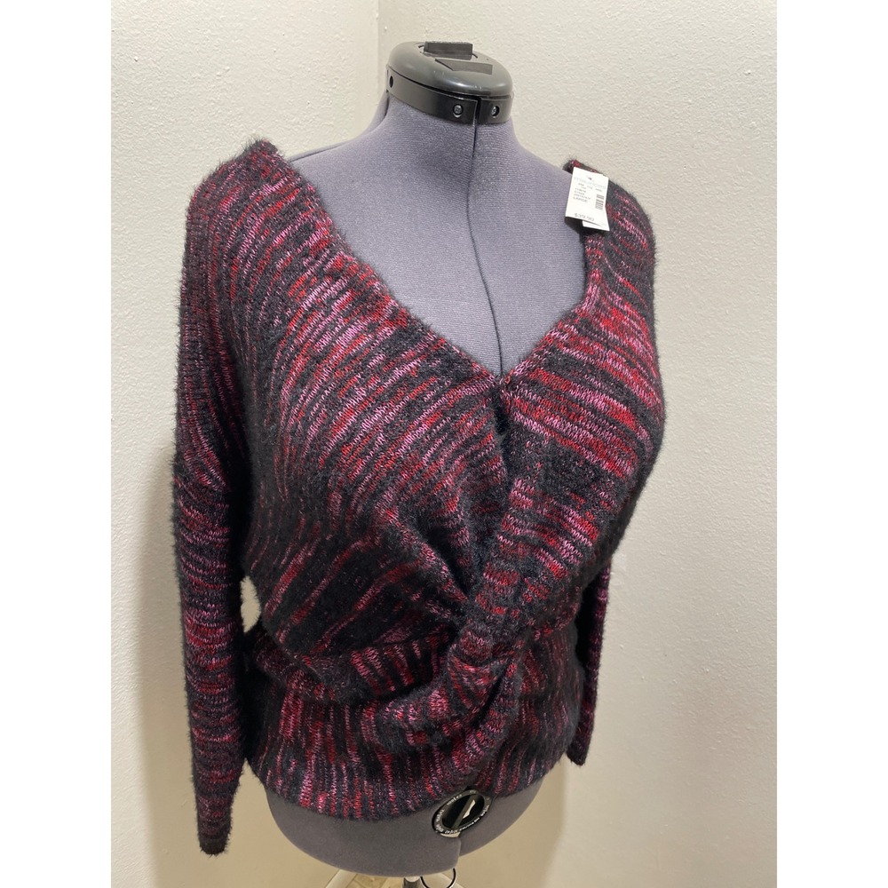 Off The Shoulders Open Back Fuzzy Knot Muarices Knit Sweater Top Large NWT Y2K